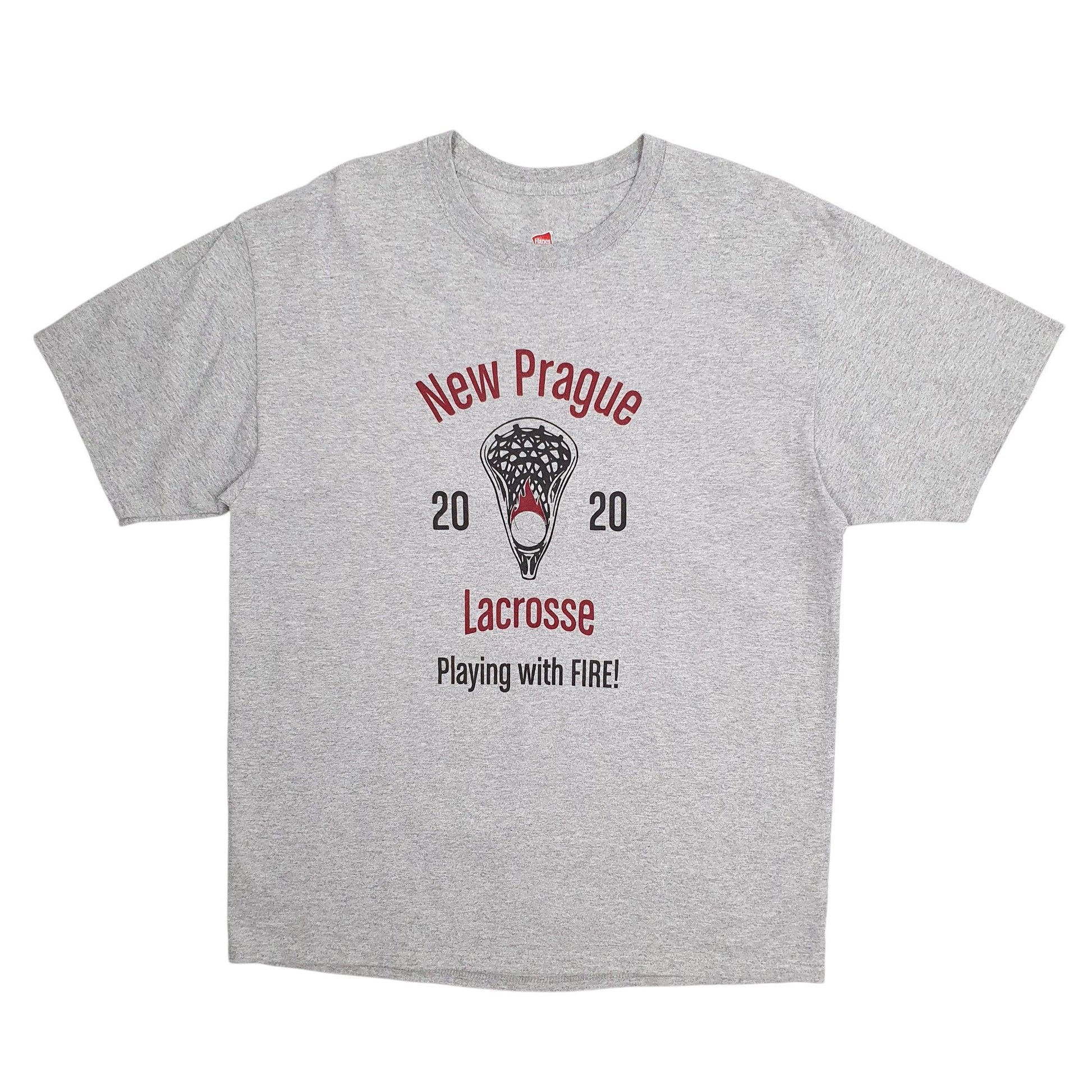 Mens Grey Hanes New Prague Lacrosse Short Sleeve T Shirt