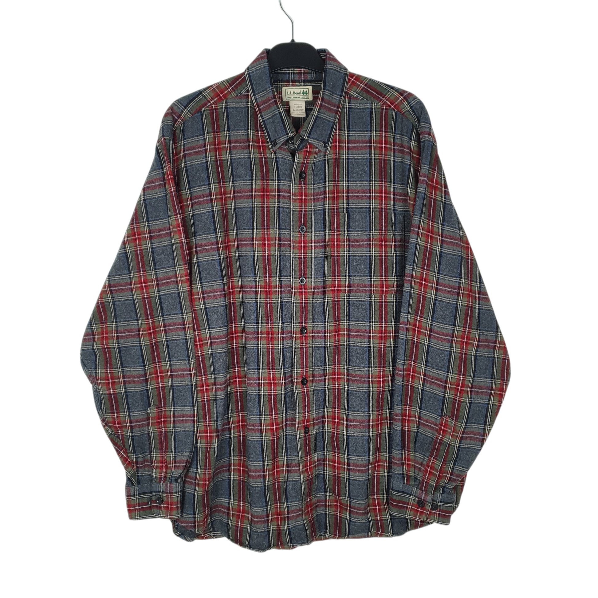 Mens Grey L.L.Bean Thick Flannel Long Sleeve Shirt
