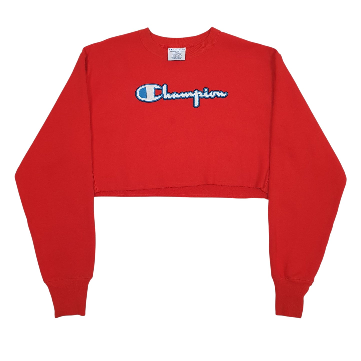 Womens Red Champion Crop Top Reverse Weave Crewneck Jumper
