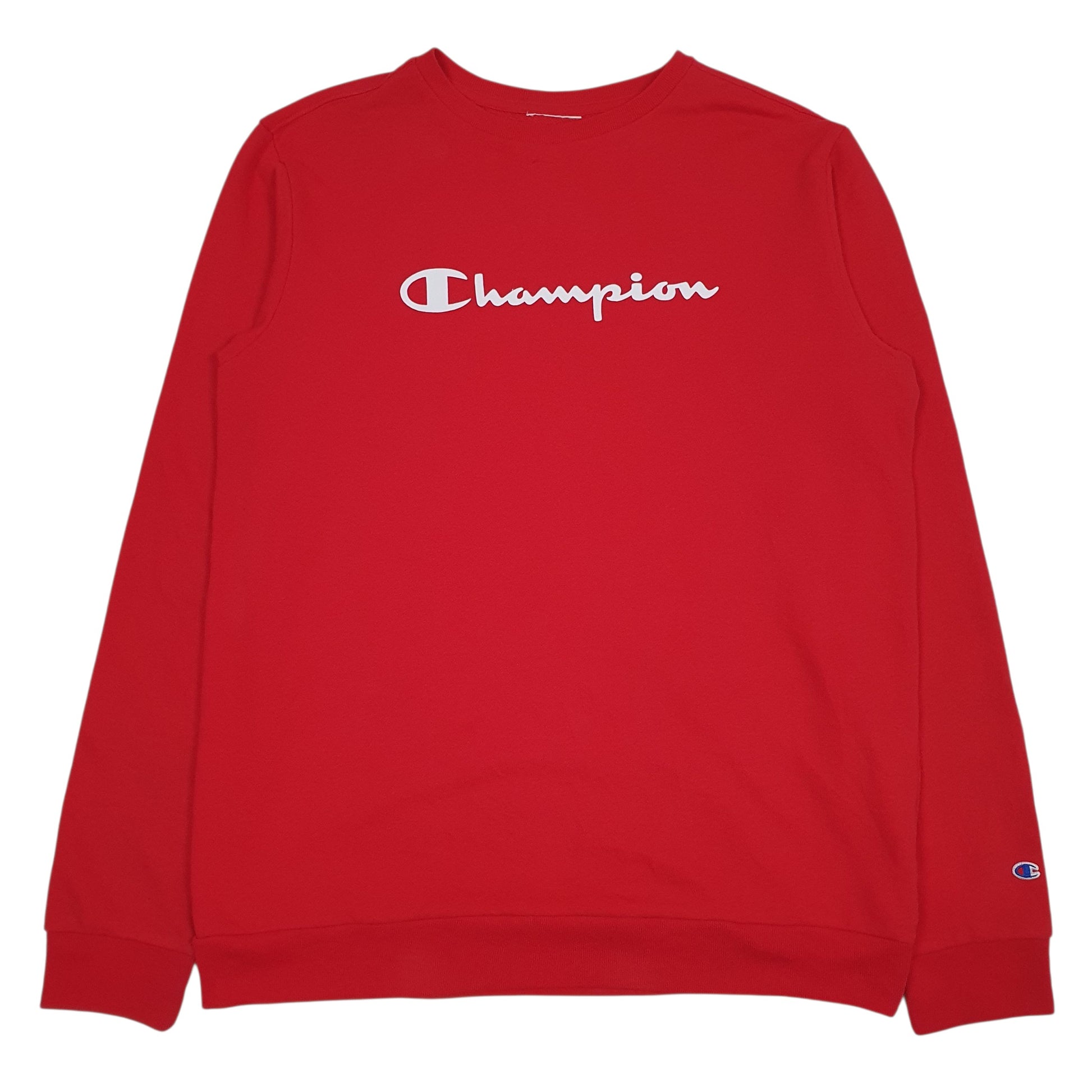 Mens Red Champion Spellout Lightweight Crewneck Jumper