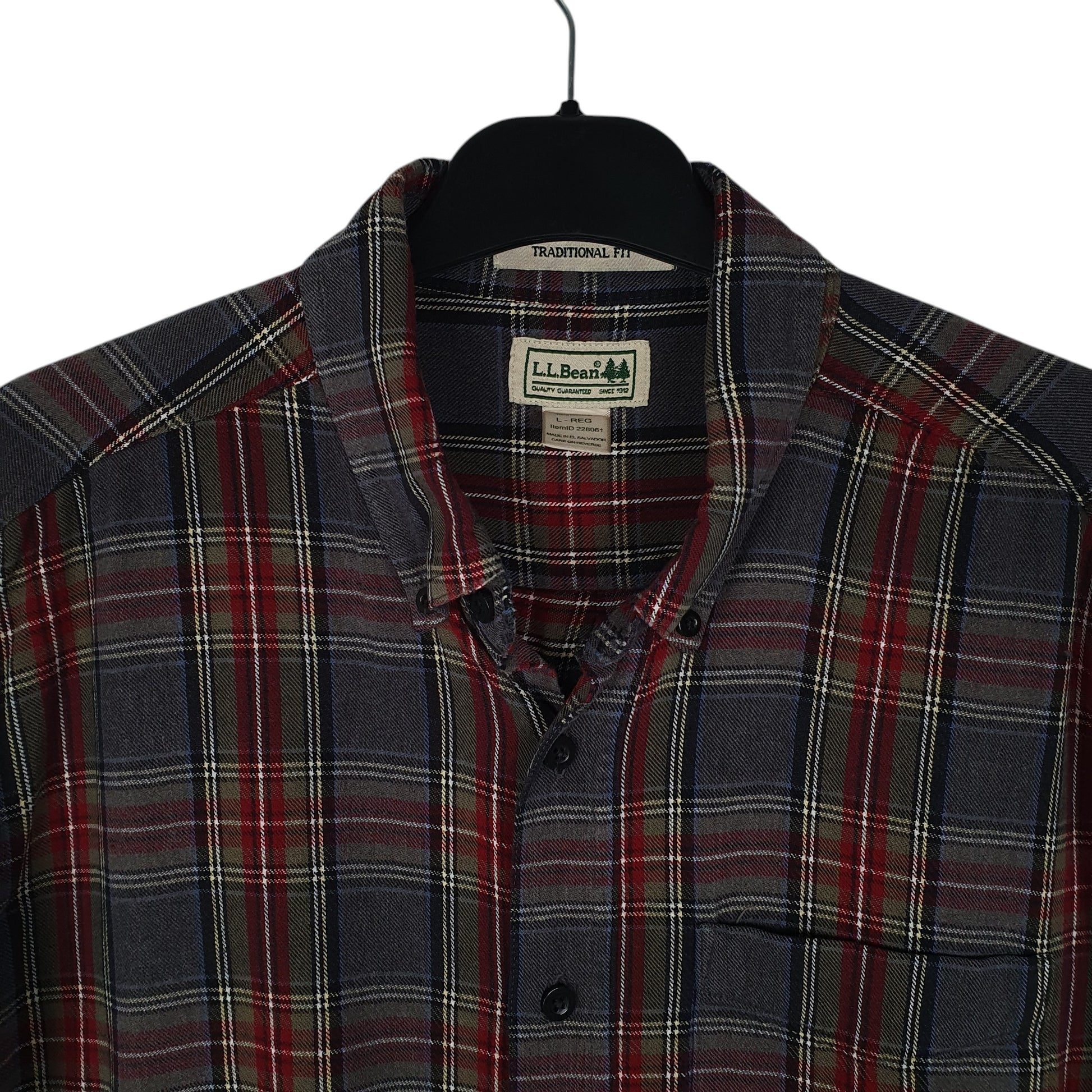 Mens Grey L.L.Bean Thick Flannel Plaid  Shirt