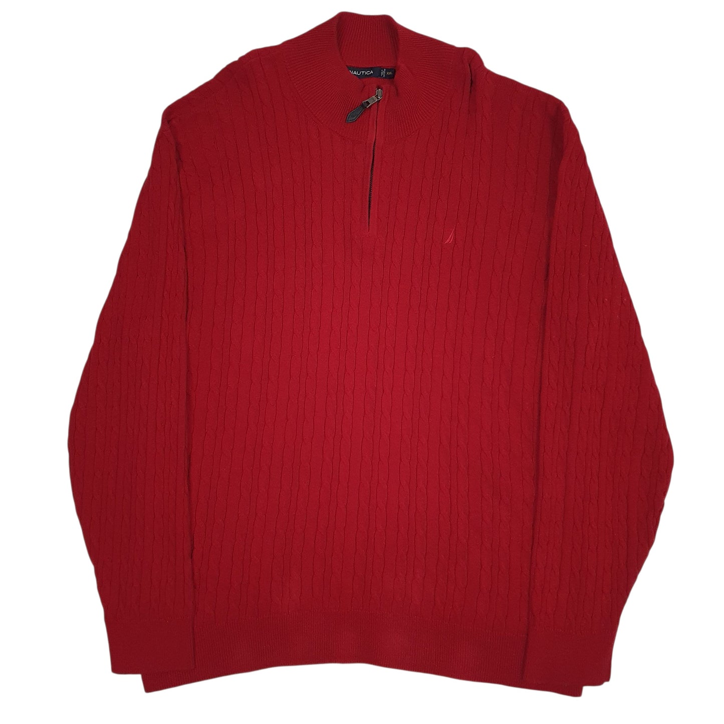 Mens Red Nautica Cable Knit Quarter Zip Jumper