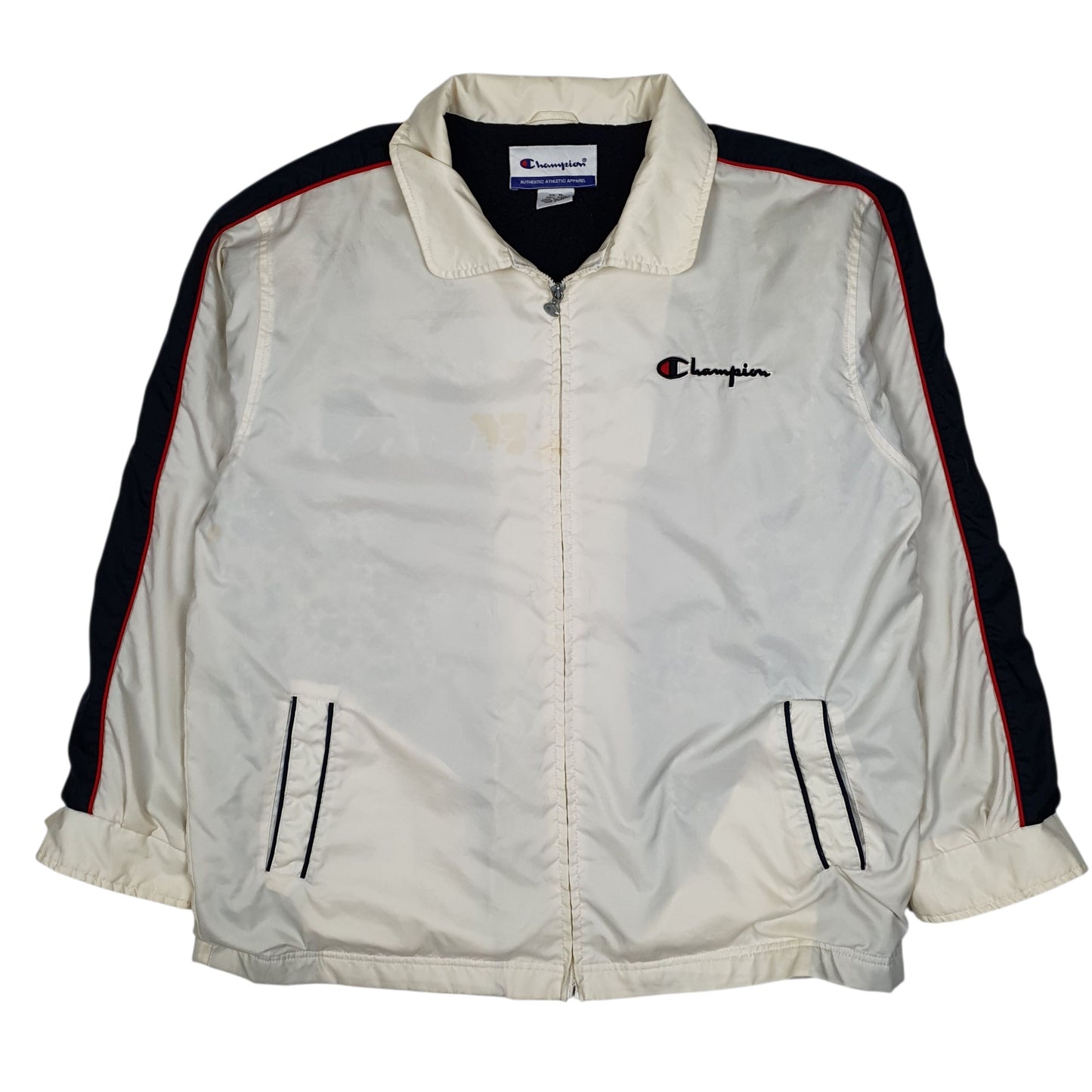 Mens White Champion Fleece Lined V Neck Coat