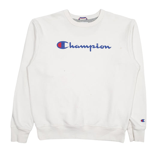 Mens White Champion Spellout Crewneck Jumper
