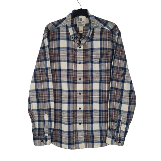 Mens Grey L.L.Bean Thick Flannel Plaid Long Sleeve Shirt