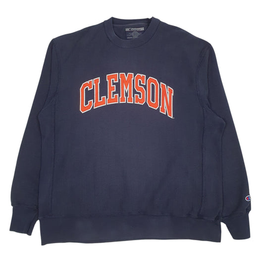 Mens Navy Champion Vintage 90s Reverse Weave Clemson Crewneck Jumper