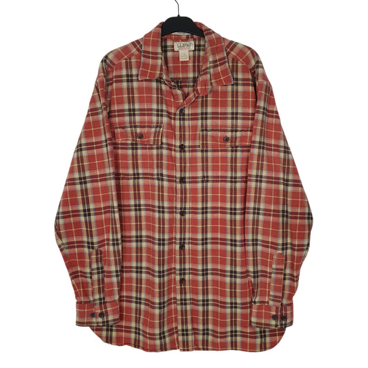 Mens Orange L.L.Bean Heavy Scotch Plaid Flannel Long Sleeve Shirt