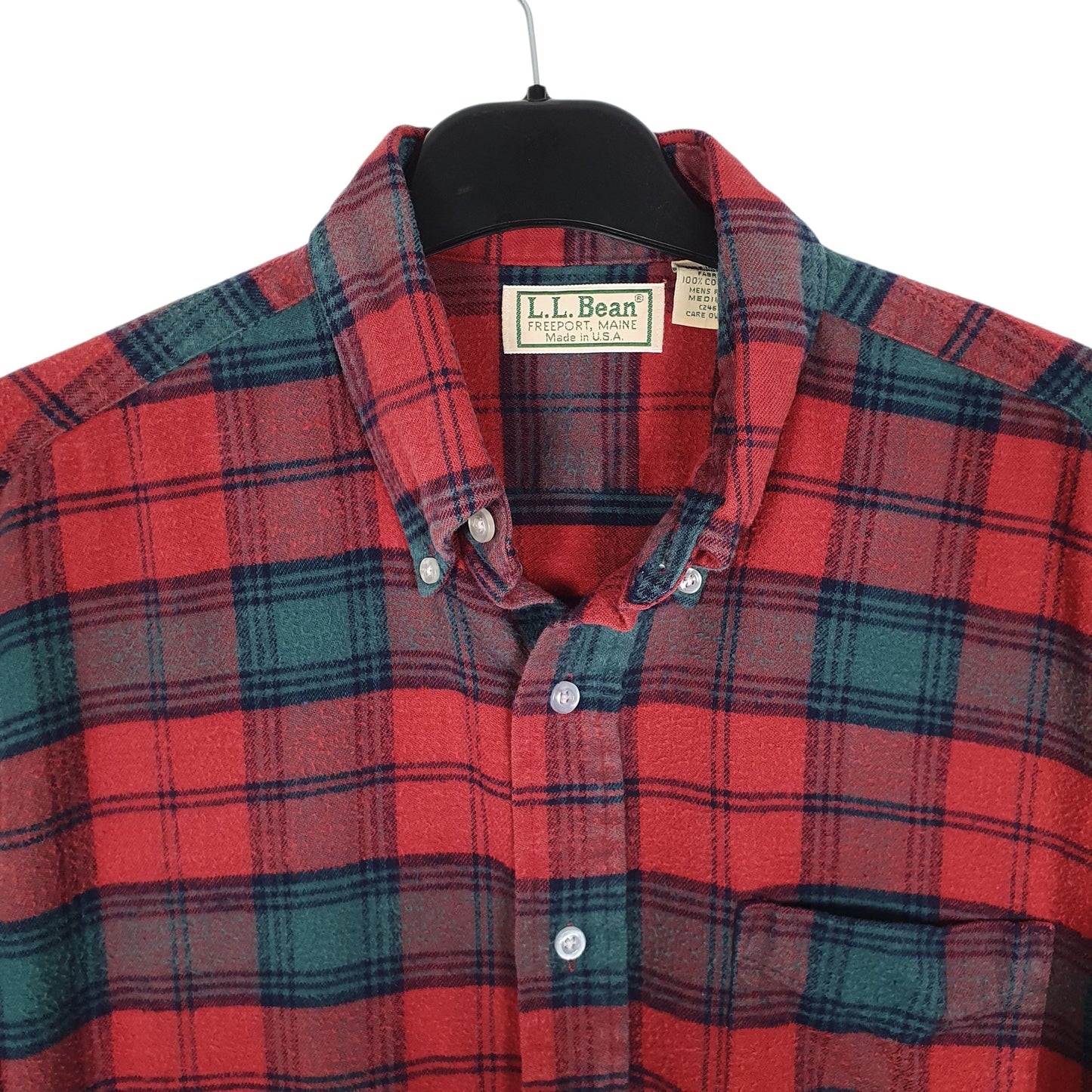 Mens Red L.L.Bean Vintage 90s Made in USA Thick Flannel Plaid  Shirt