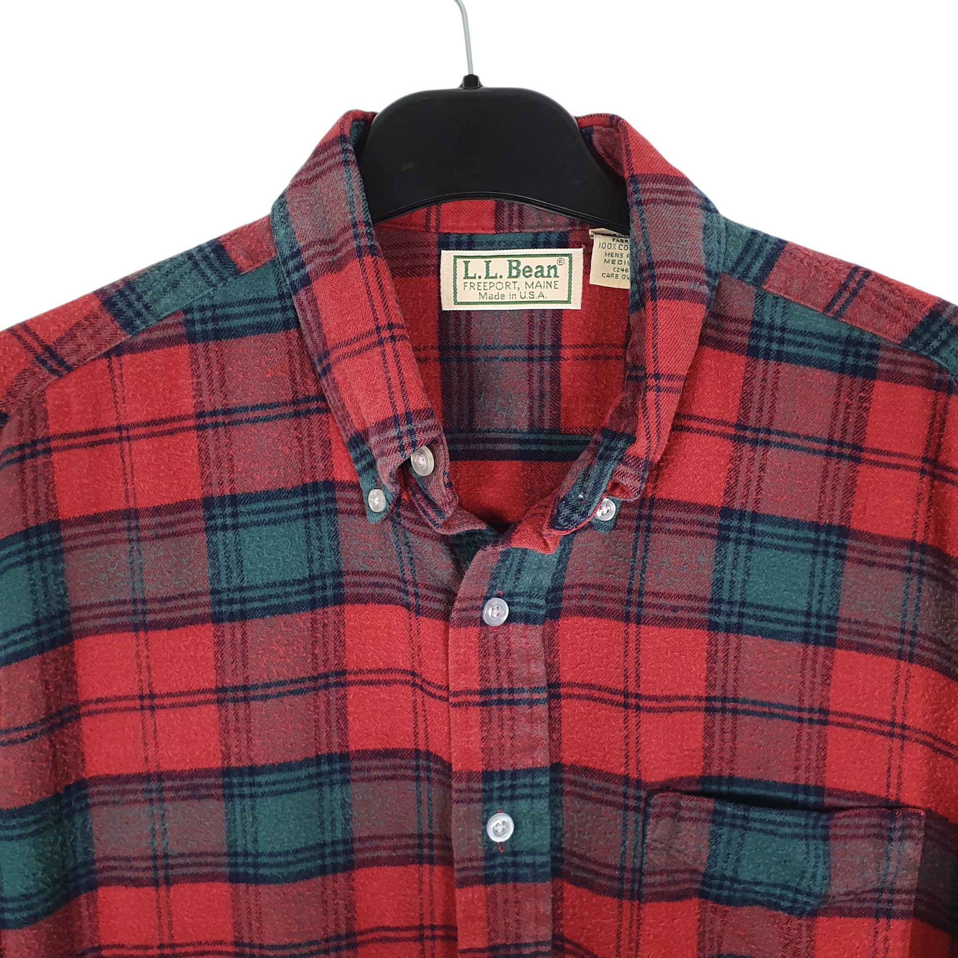 Mens Red L.L.Bean Vintage 90s Made in USA Thick Flannel Plaid  Shirt
