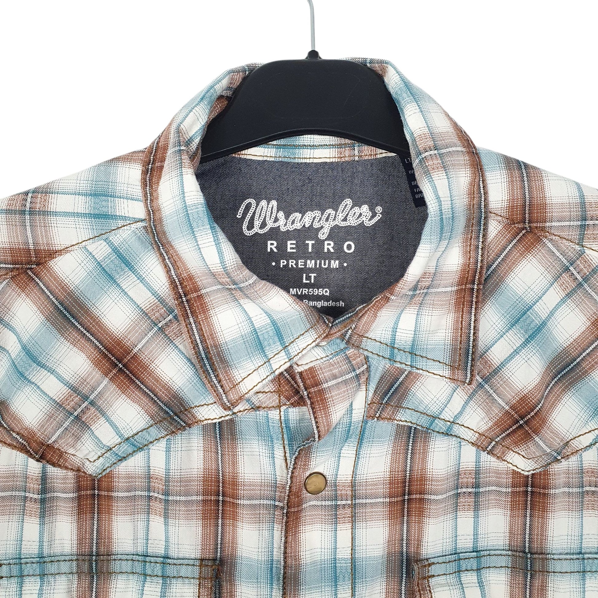 Mens Blue Wrangler Pearl Snap Retro  Shirt