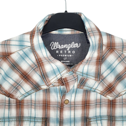 Mens Blue Wrangler Pearl Snap Retro  Shirt