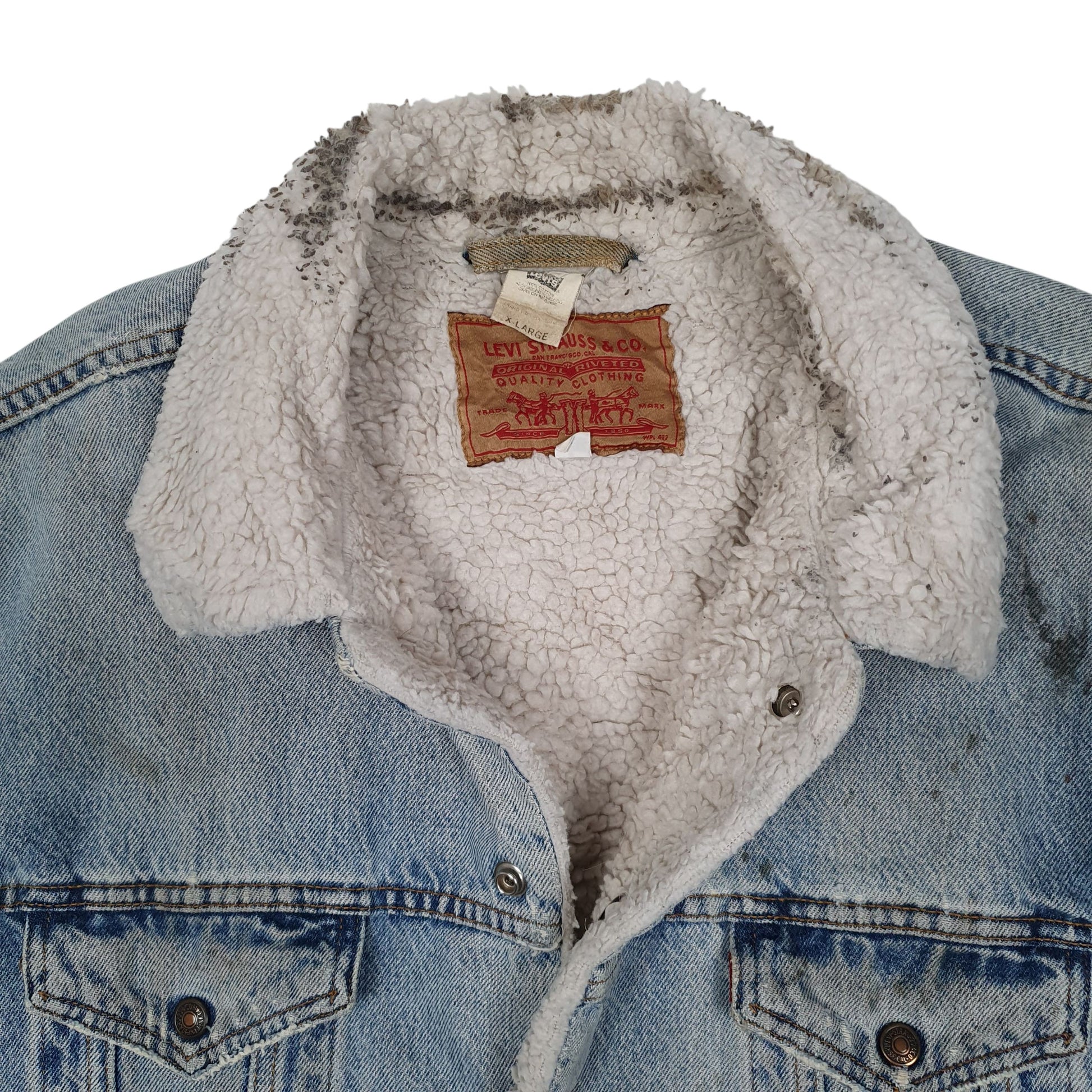 Mens Blue Levis Vintage 90s Sherpa Lined  Coat