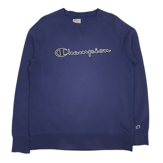 Mens Navy Champion Spellout Crewneck Jumper