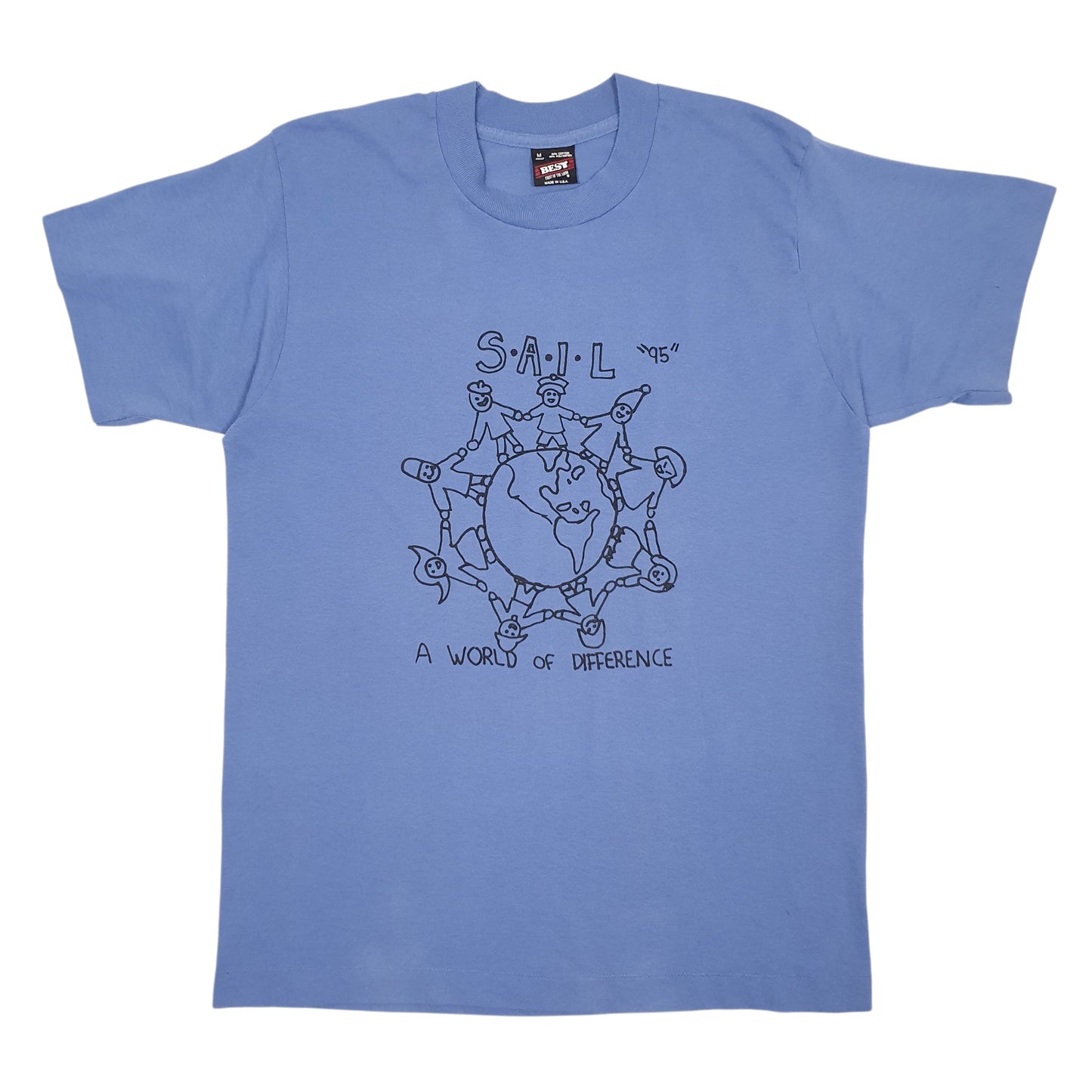 Mens Blue Fruit Of The Loom Single Stitch 90s Made In USA Short Sleeve T Shirt