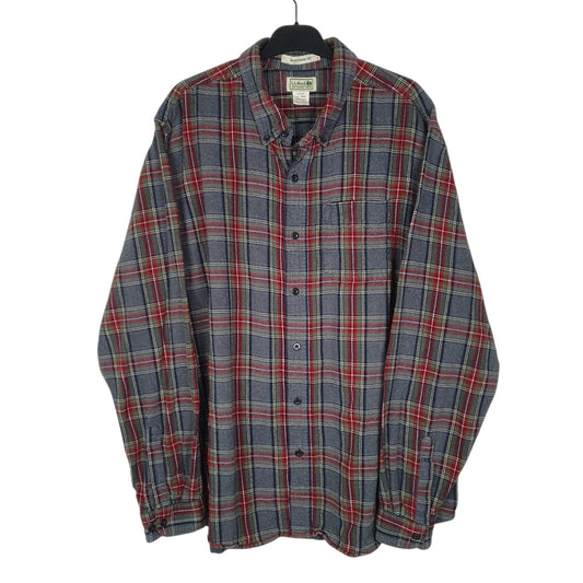 Mens Grey L.L.Bean Thick Plaid Chamois Long Sleeve Shirt