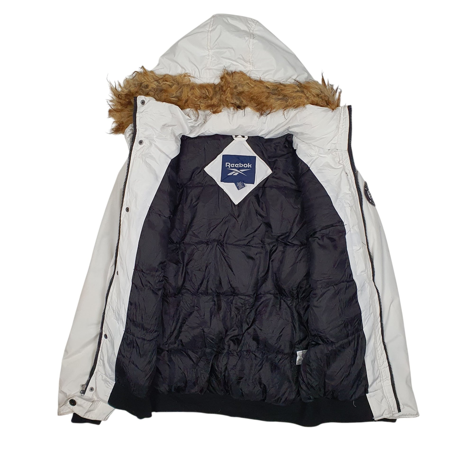 Mens White Reebok Padded Puffer Hooded  Coat