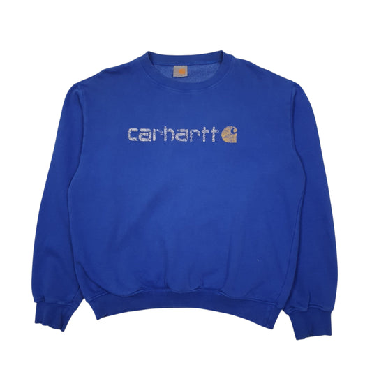 Mens Blue Carhartt Spellout Crewneck Jumper