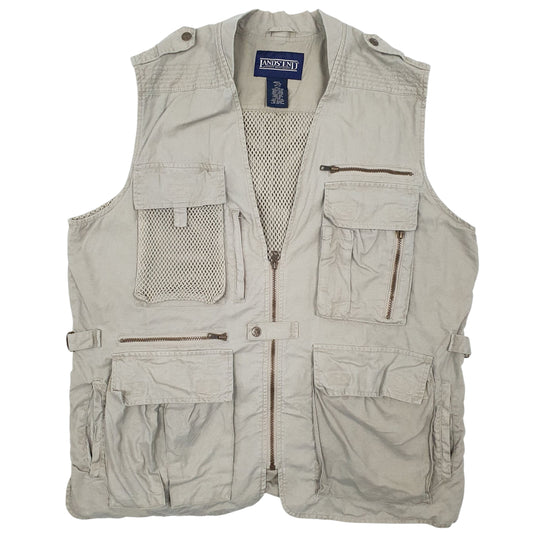 Mens Grey Lands End Fishing Hunting Full Zip Coat