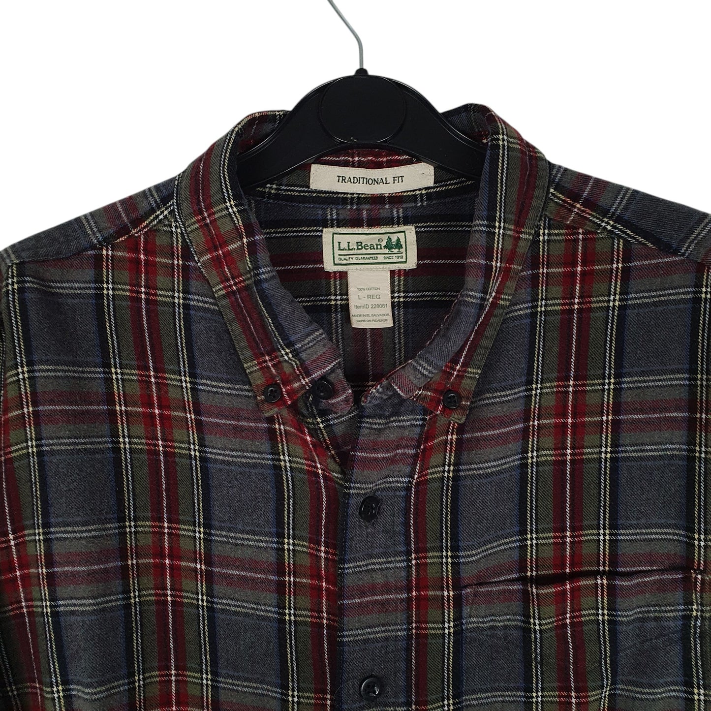 Mens Grey L.L.Bean Thick Flannel Plaid  Shirt