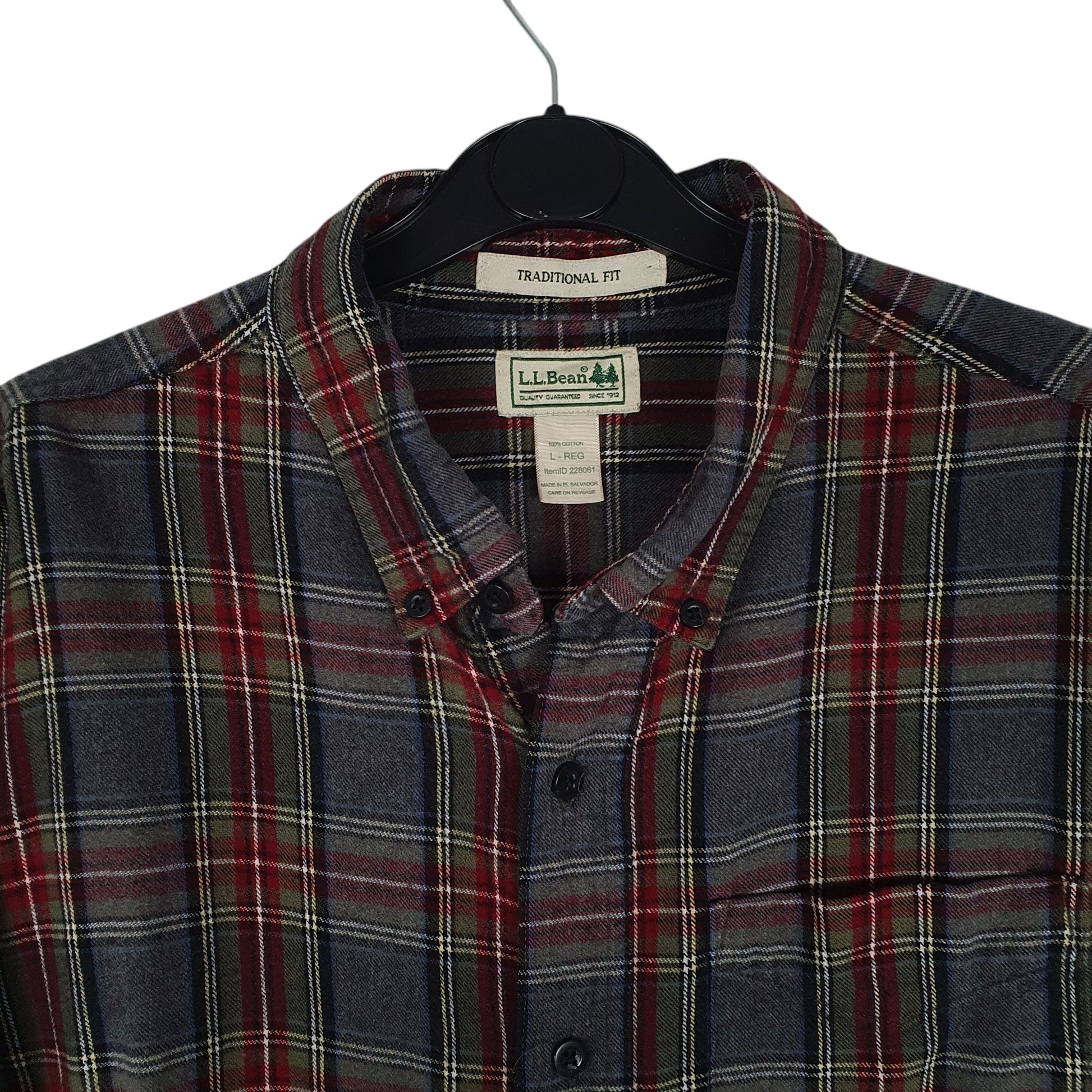 Mens Grey L.L.Bean Thick Flannel Plaid  Shirt