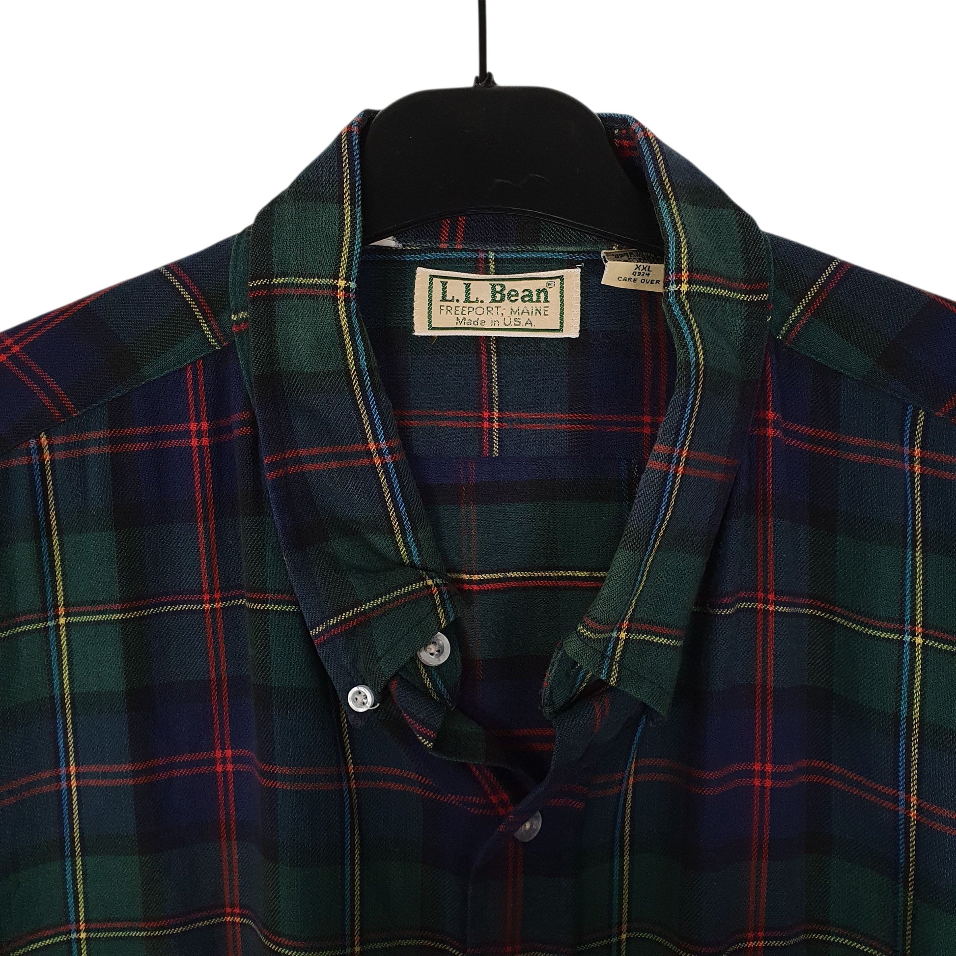 Mens Green L.L.Bean Vintage 90s Made In USA Scotch Plaid Flannel  Shirt