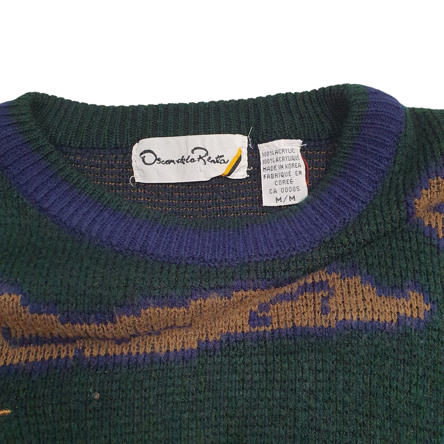 Mens Green Oscar De La Renta Vintage 90s Ducks Crewneck Jumper