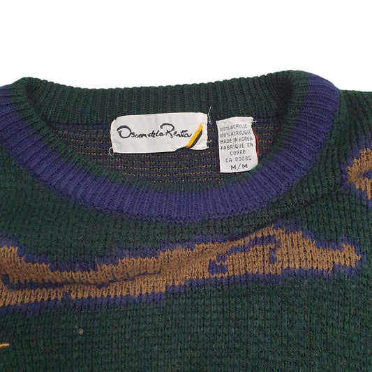 Mens Green Oscar De La Renta Vintage 90s Ducks Crewneck Jumper
