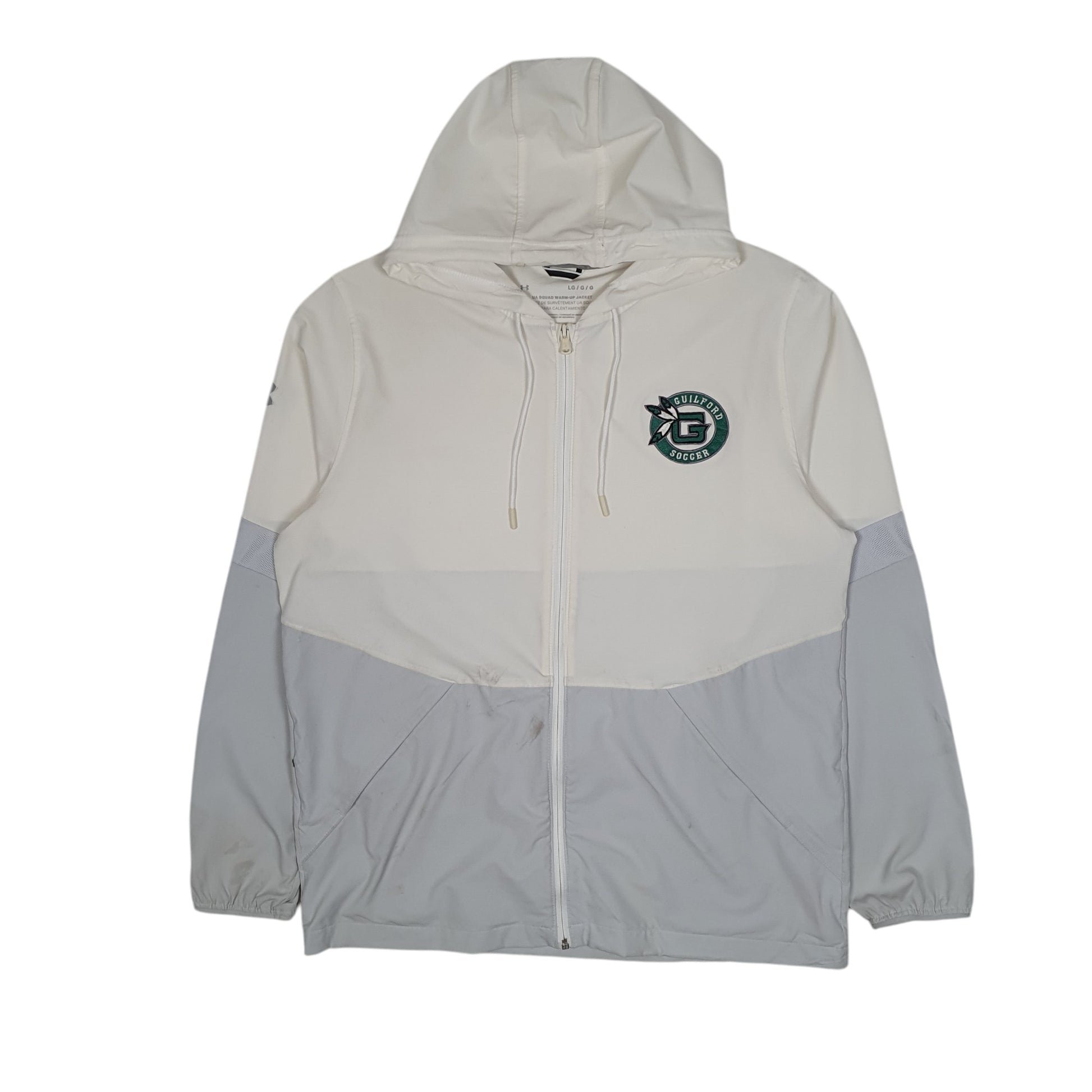 Mens White Under Armour Squad Warm Up Guilford Soccer  Coat