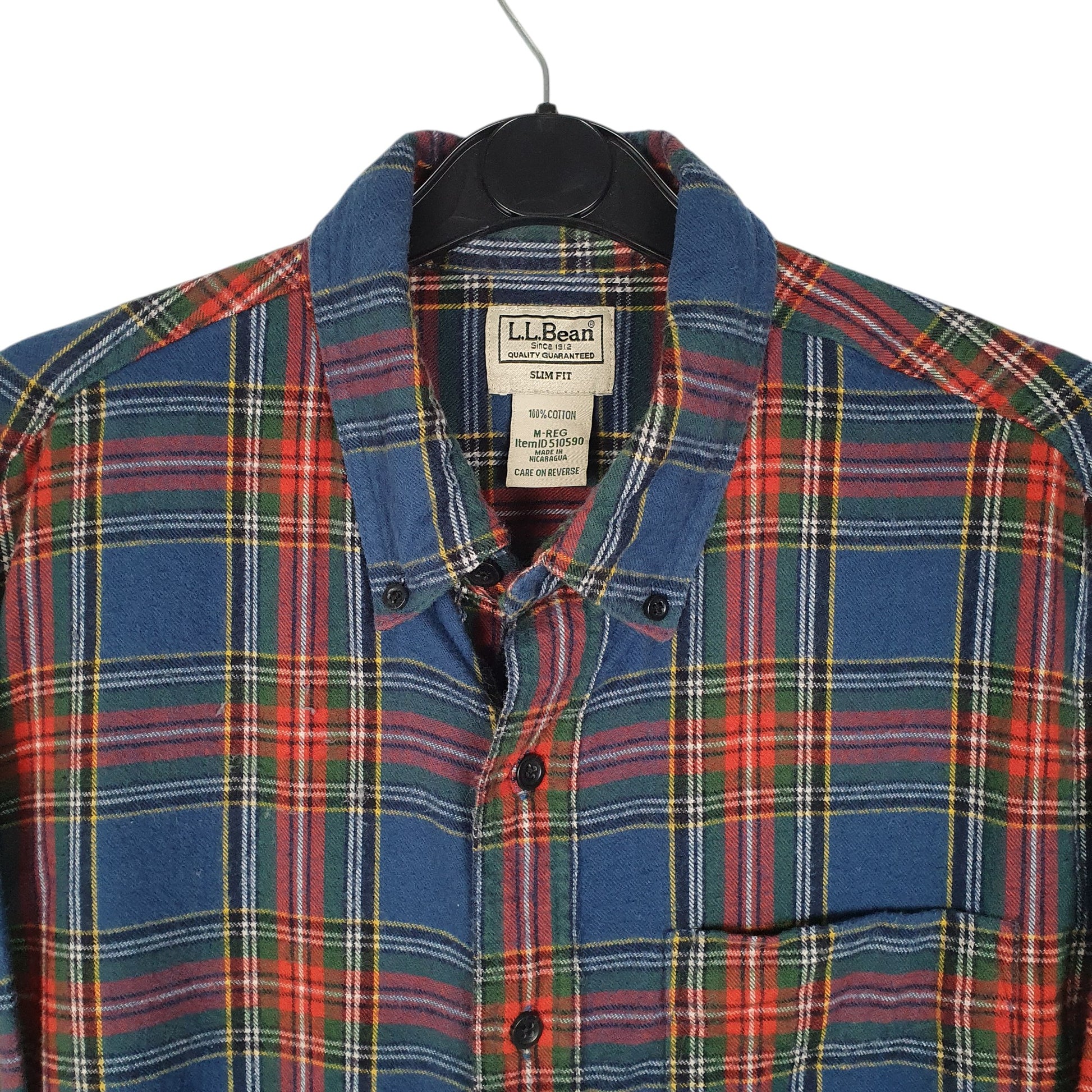 Mens Blue L.L.Bean Thick Flannel Plaid  Shirt