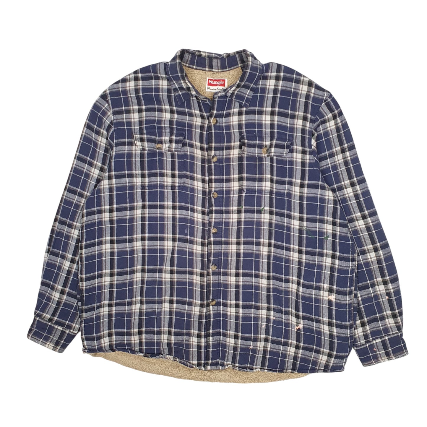 Mens Navy Wrangler Plaid Sherpa Lined  Coat