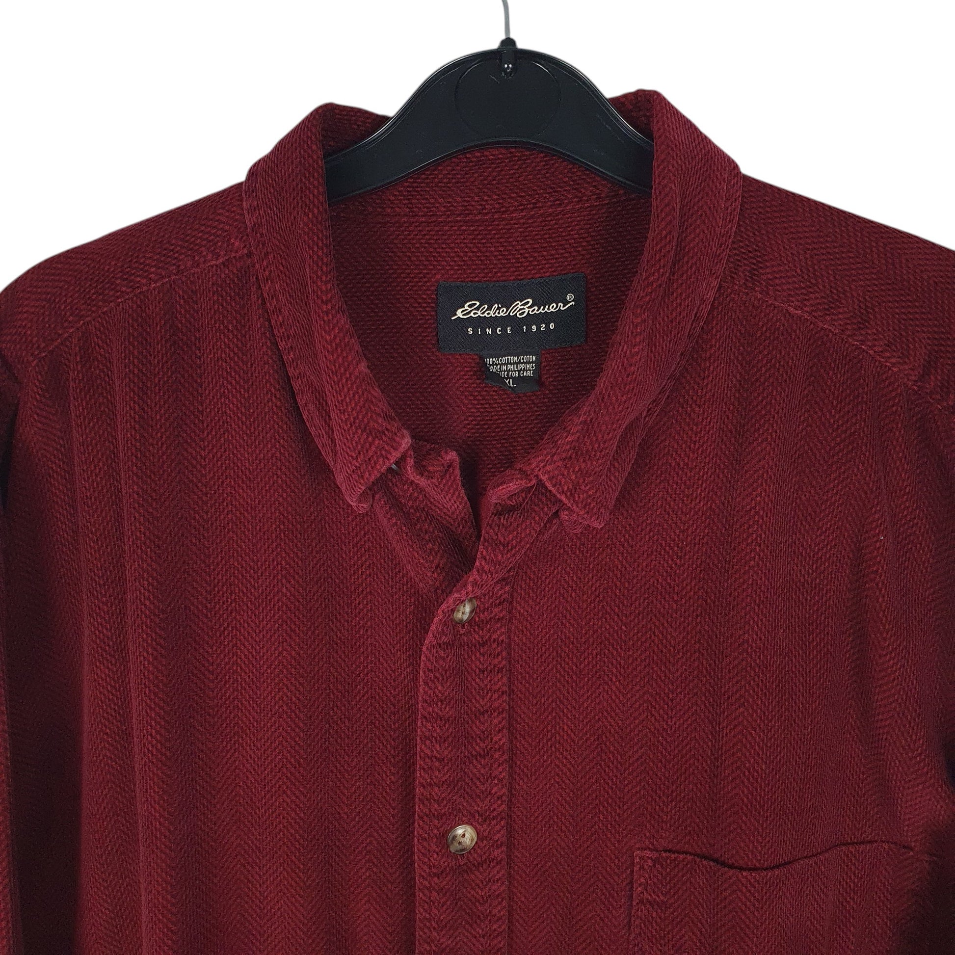 Mens Burgundy Eddie Bauer Herringbone Corduroy  Shirt