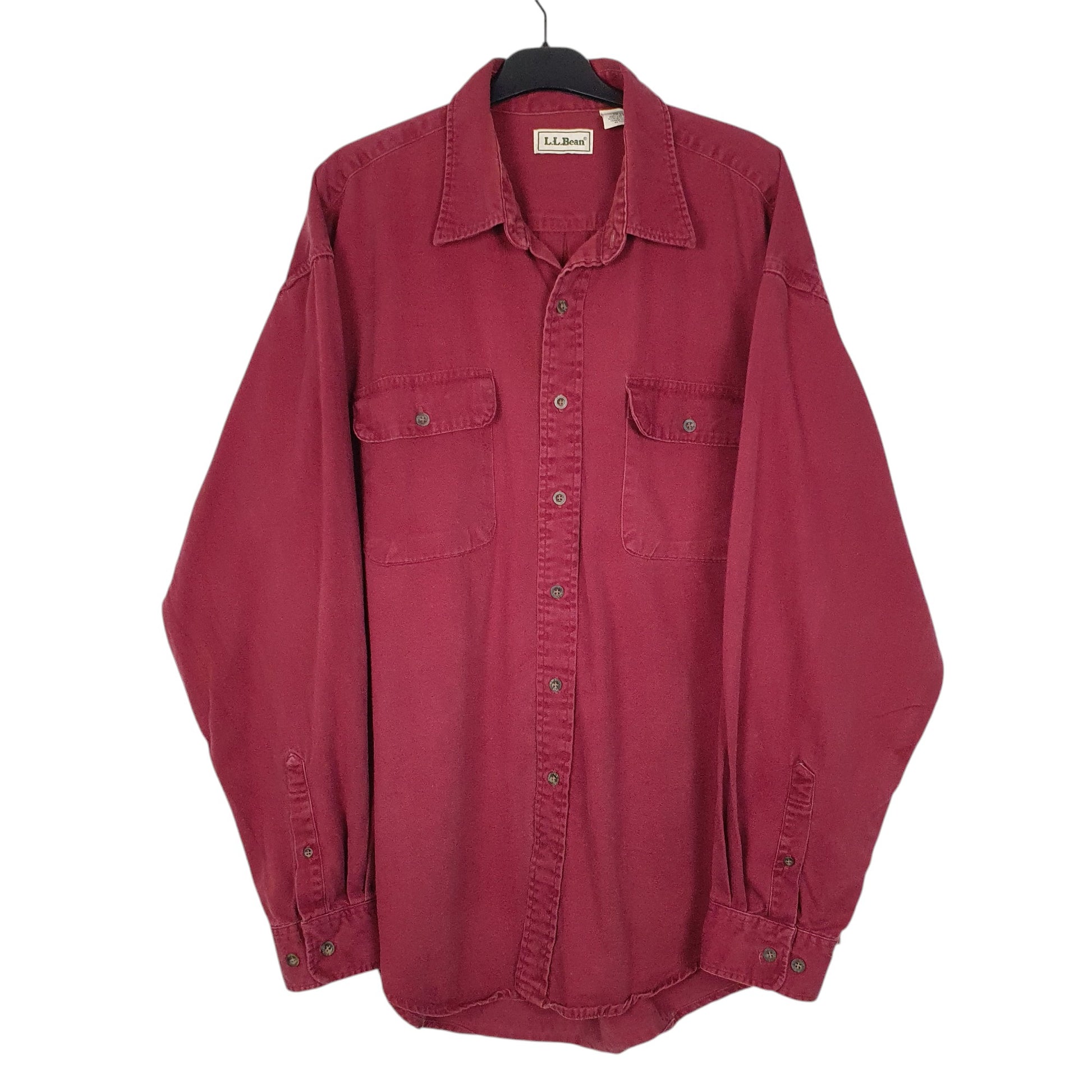 Mens Burgundy L.L.Bean Vintage 90s Made In Canada Long Sleeve Shirt