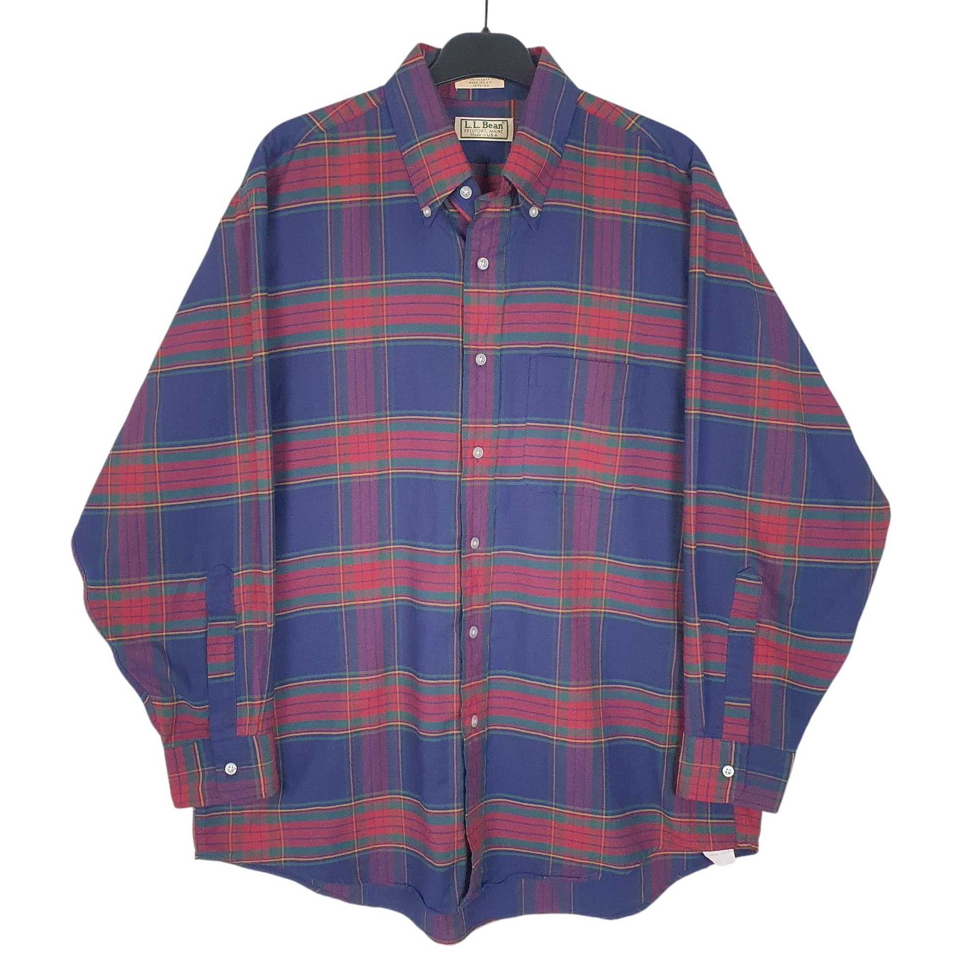 Mens Navy L.L.Bean Vintage 90s Made In USA Long Sleeve Shirt