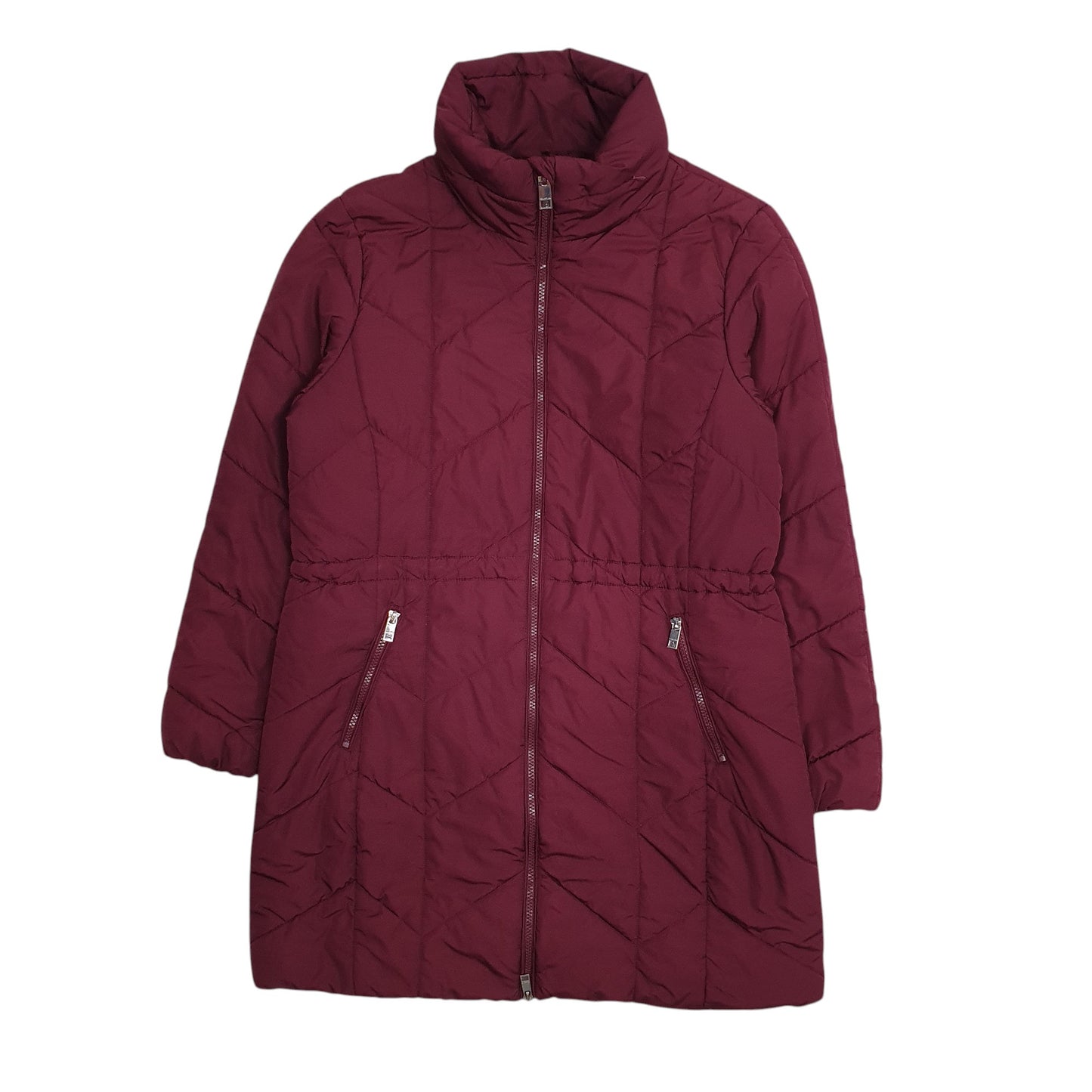 Womens Burgundy M&S Padded Puffer Crewneck Coat