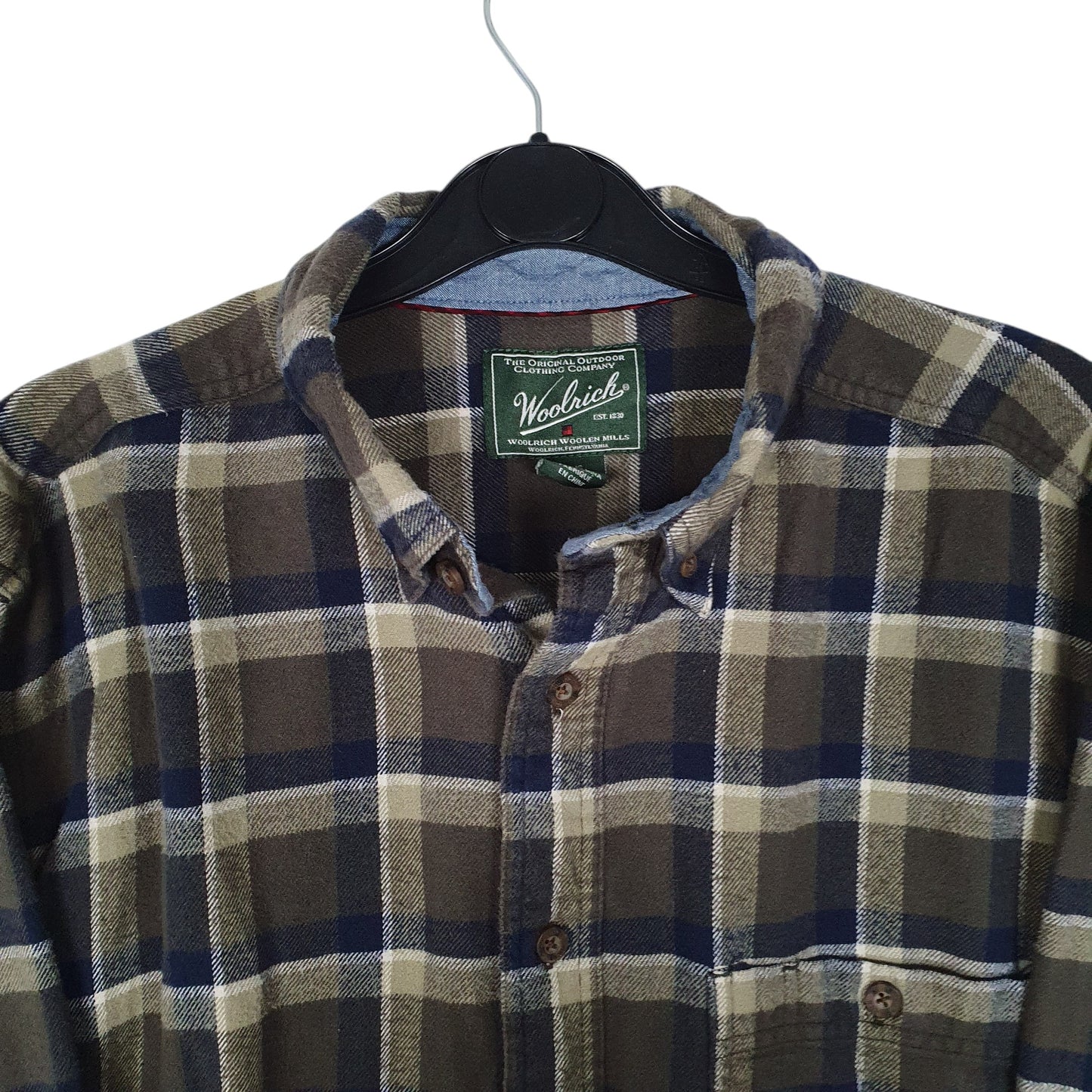 Mens Green Woolrich Thick Flannel Plaid  Shirt