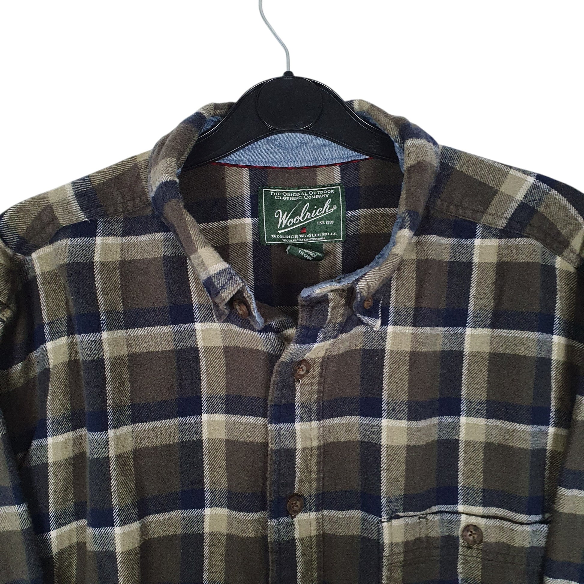 Mens Green Woolrich Thick Flannel Plaid  Shirt