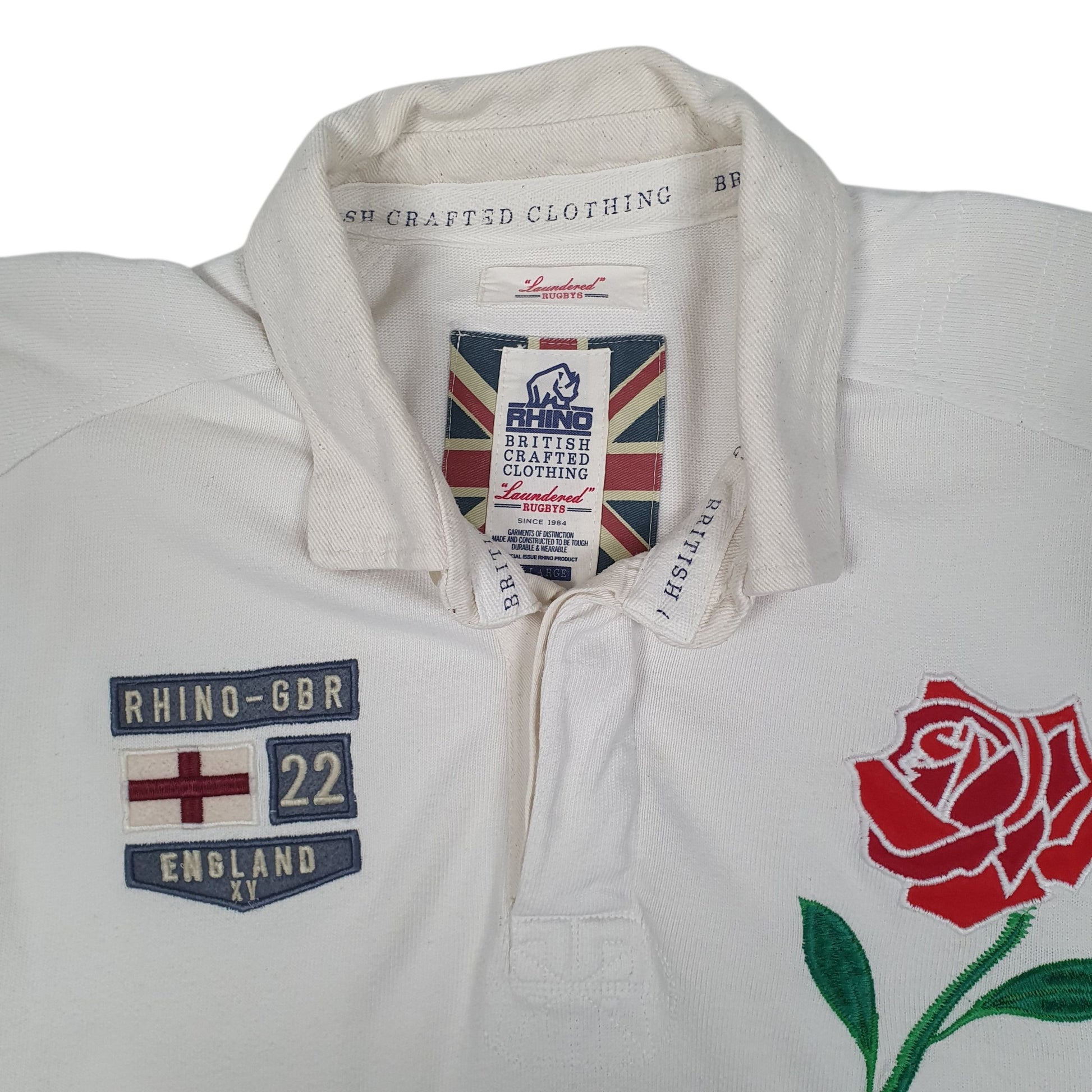 Mens White Rhino England Rugby Hoodie Polo Shirt