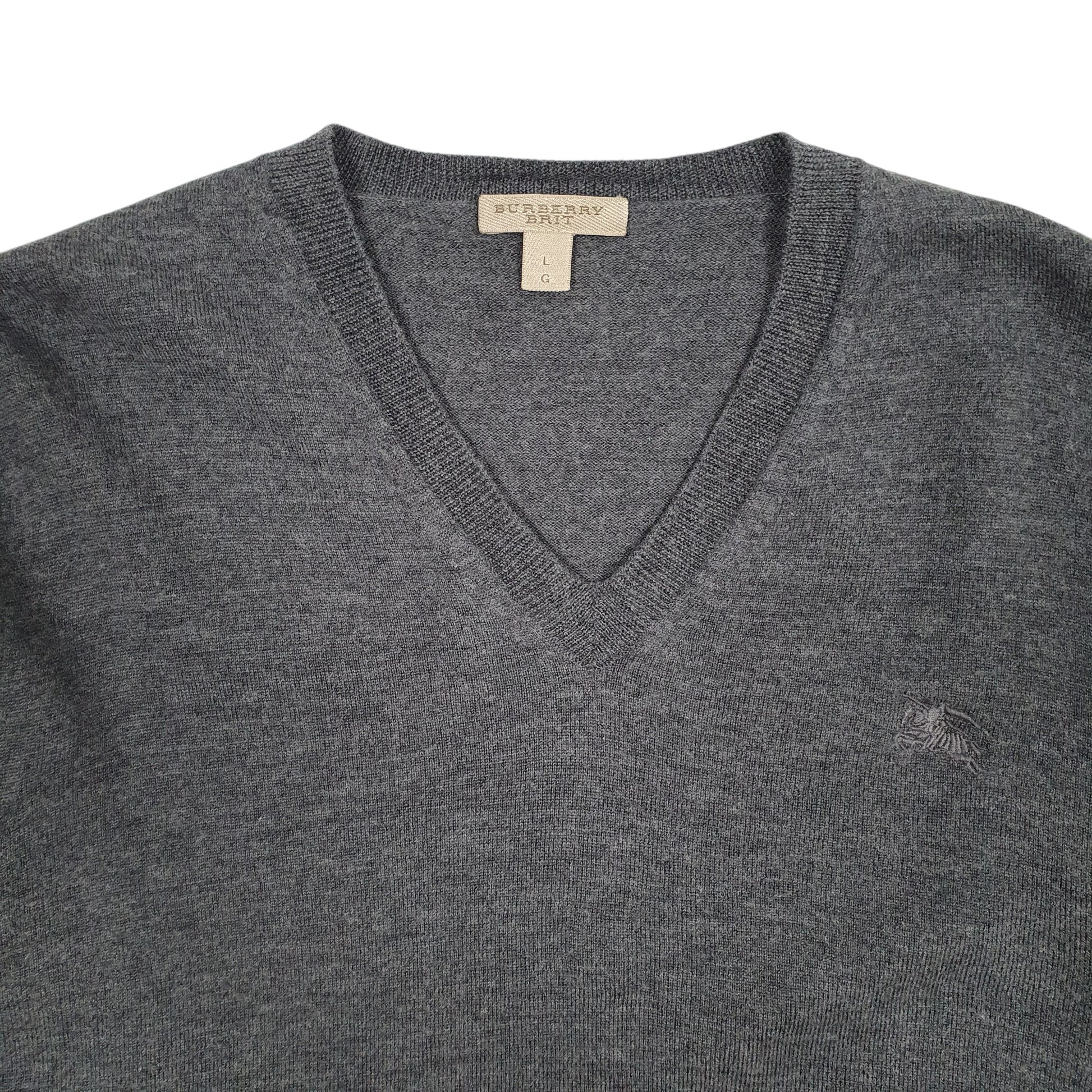 Mens Grey Burberry  V Neck Jumper