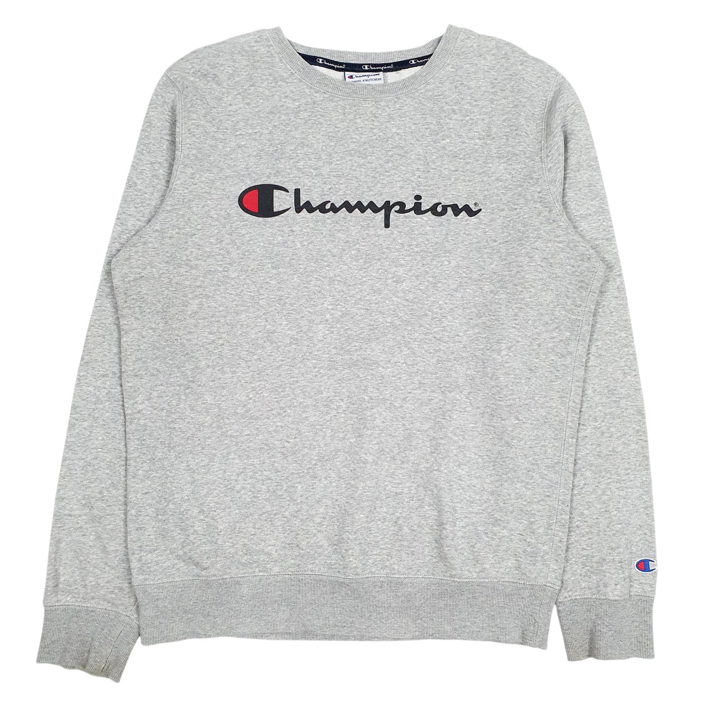Mens Grey Champion Spellout Crewneck Jumper