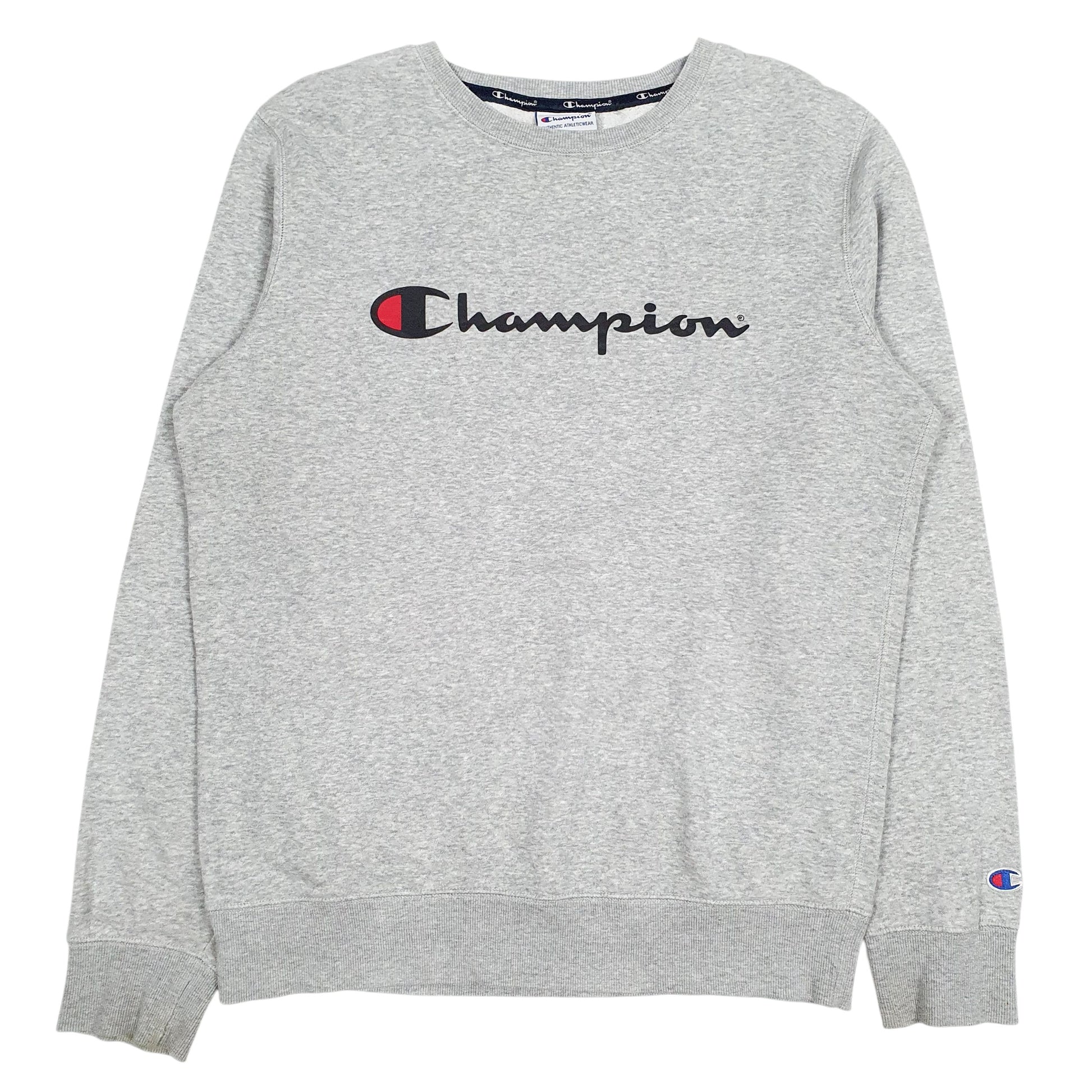 Mens Grey Champion Spellout Crewneck Jumper