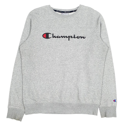 Mens Grey Champion Spellout Crewneck Jumper