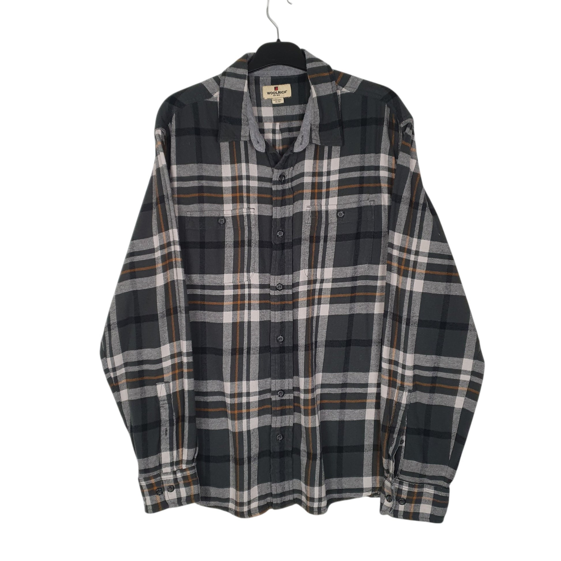 Mens Grey Woolrich Thick Flannel Long Sleeve Shirt