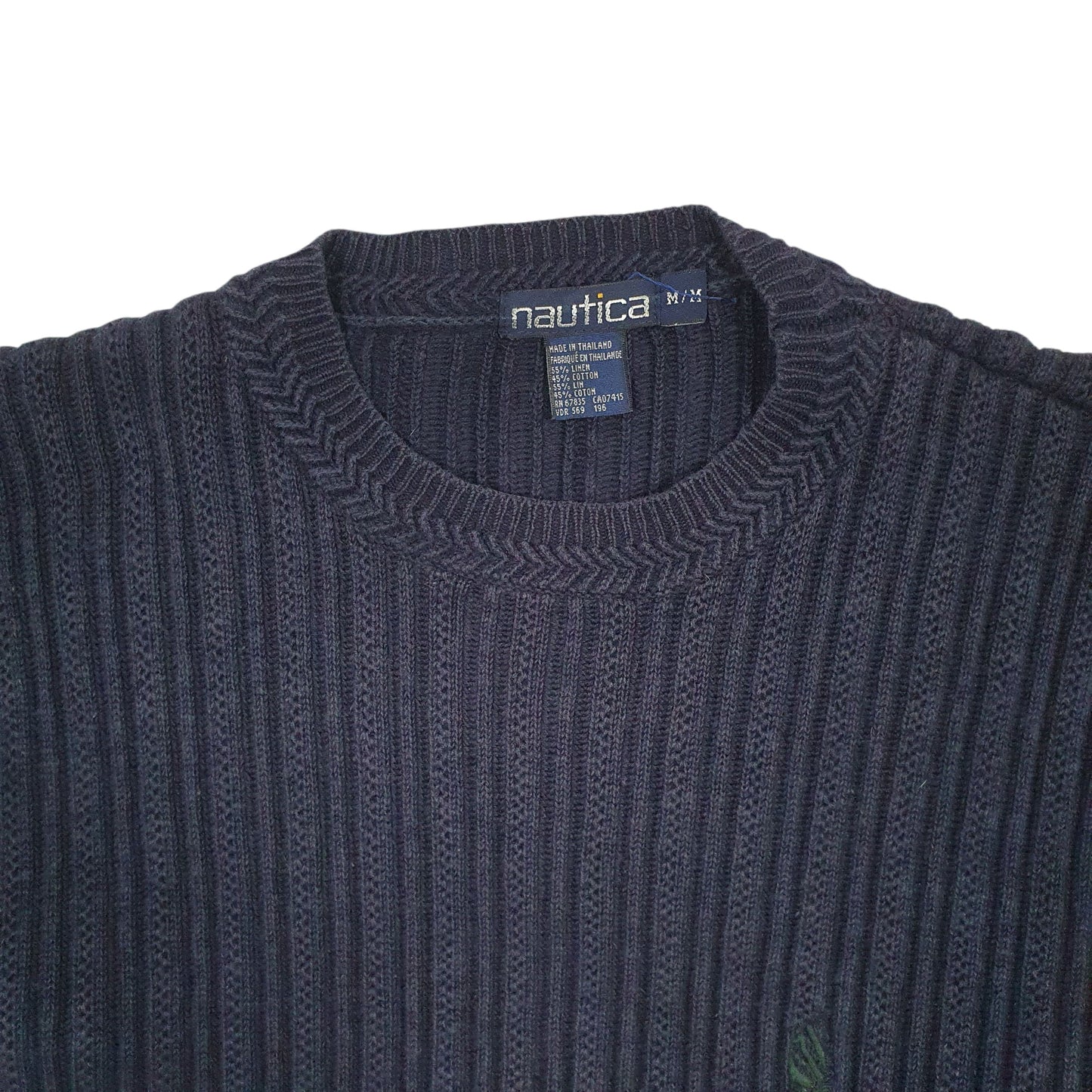 Mens Navy Nautica Vintage 90s Cable Knit Crewneck Jumper