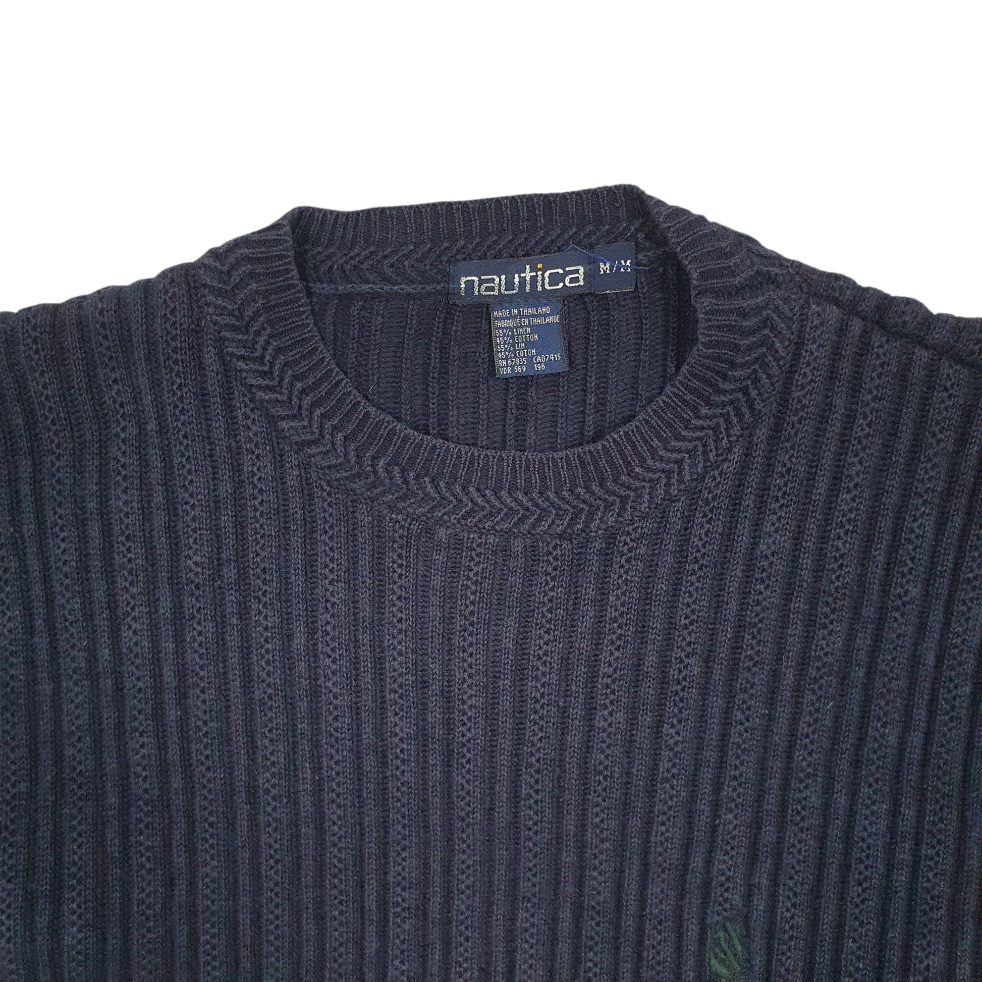 Mens Navy Nautica Vintage 90s Cable Knit Crewneck Jumper
