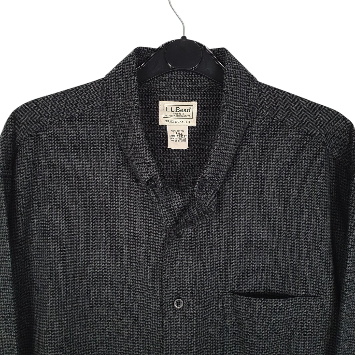 Mens Grey L.L.Bean Thick Flannel Houndstooth  Shirt