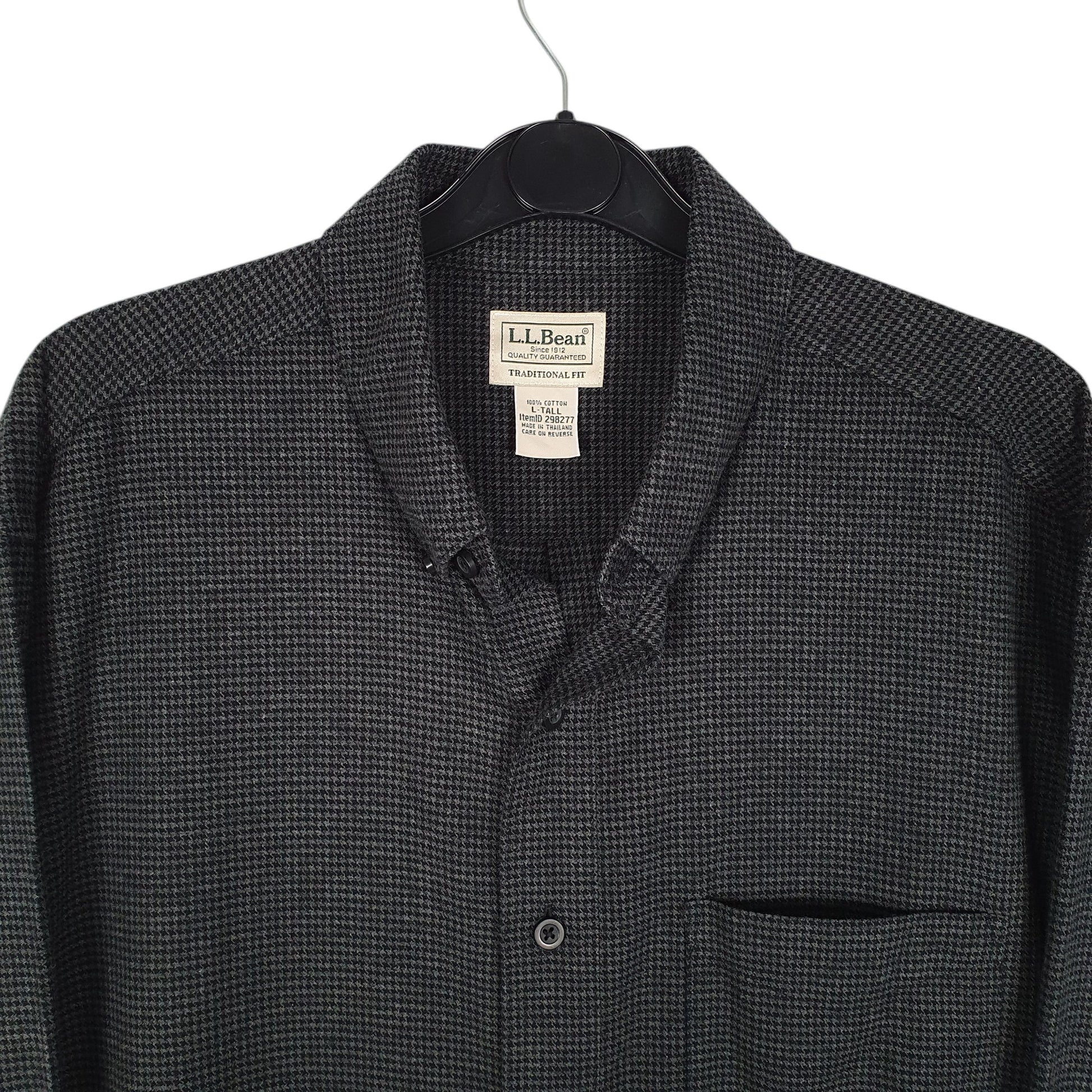 Mens Grey L.L.Bean Thick Flannel Houndstooth  Shirt