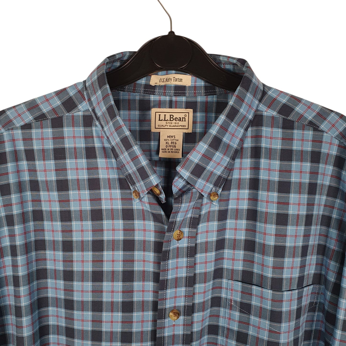Mens Blue L.L.Bean US Navy Tartan Plaid  Shirt