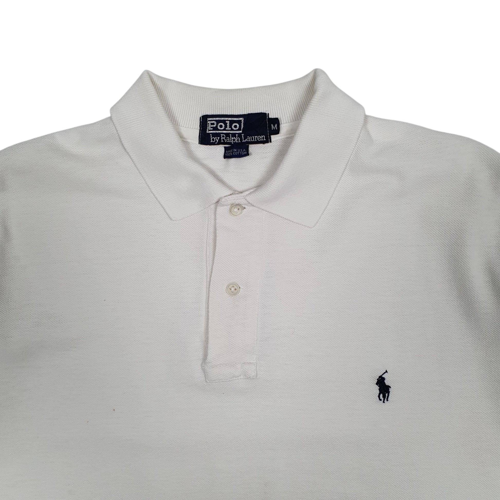 Mens White Polo Ralph Lauren Vintage 90s Made In USA  Polo Shirt