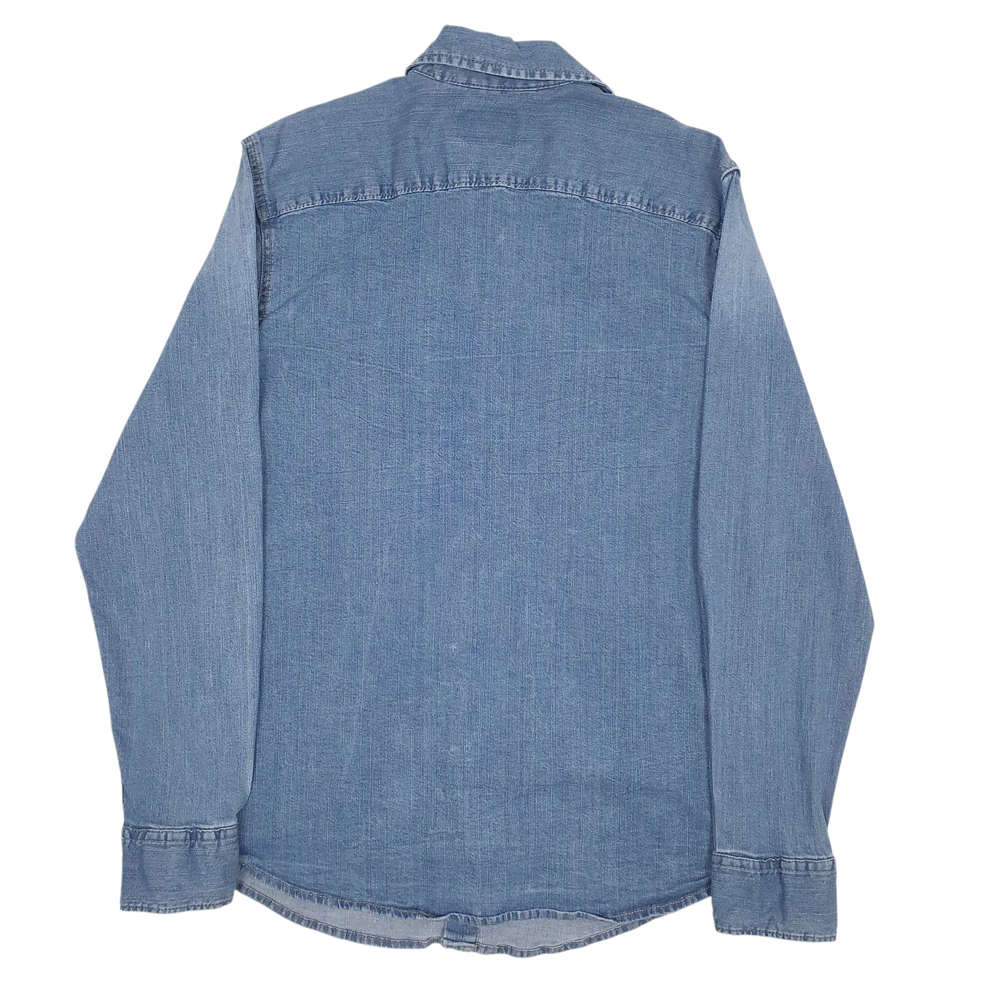 Mens Blue Wrangler Denim Pearl Snap Hoodie Shirt