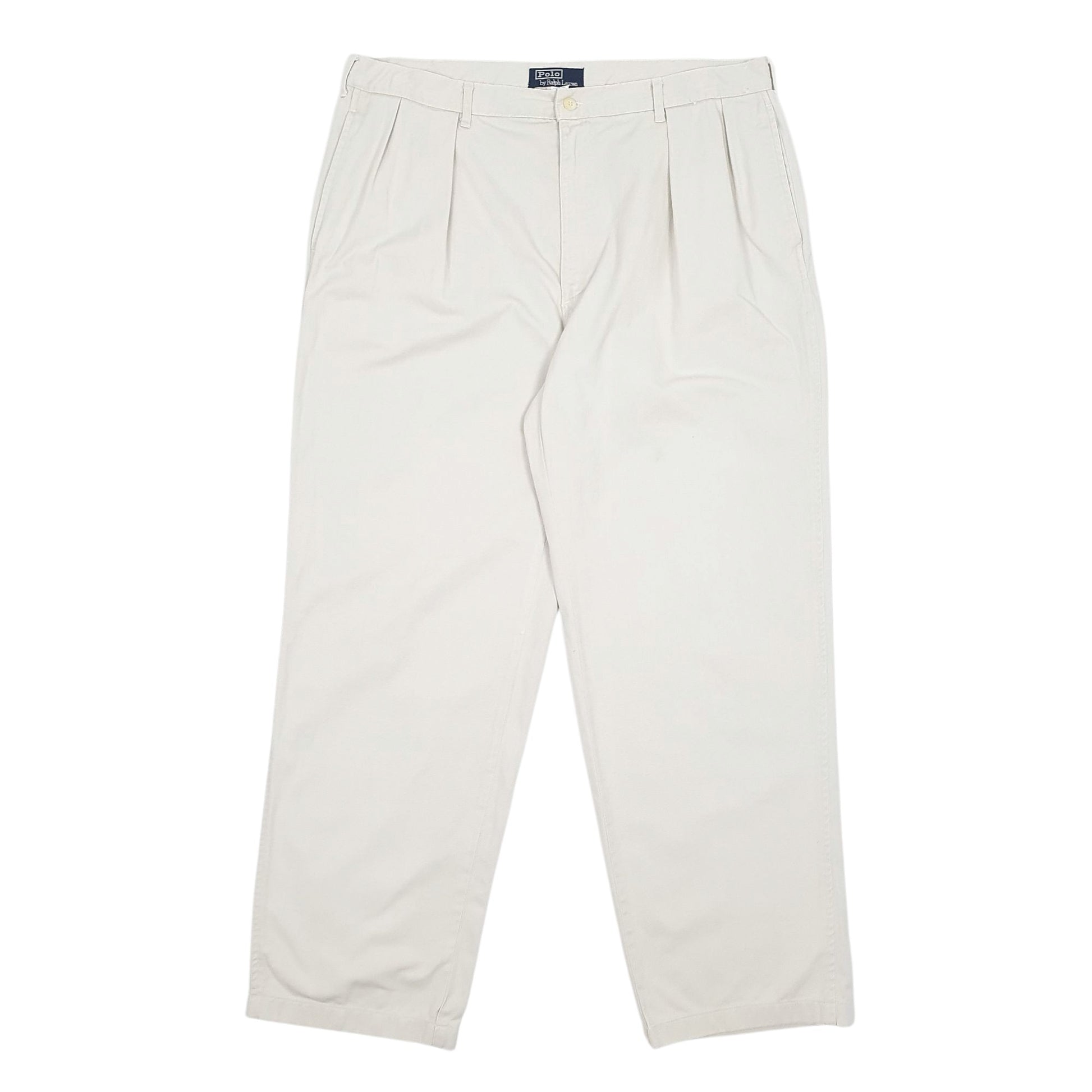 Mens Grey Polo Ralph Lauren Pleated Vintage 90s Chino Trousers